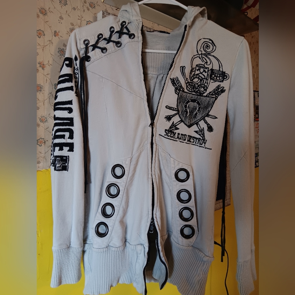 SALVAGE VINTAGE SEEK & DESTROY HOODIE EUC. M - Picture 1 of 9